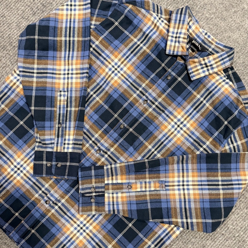 Eddie Bauer‎ Mens XXL Blue Tan Plaid Flannel Long Sleeve Button Down Shirt